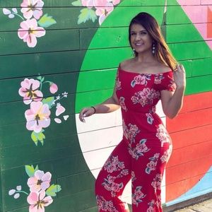 gorgeous red floral summer jumpsuit